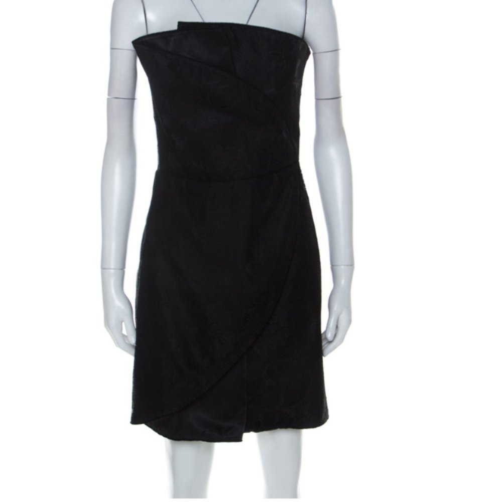 Emporio Armani Black Lace Strapless Faux Wrap Mini Dress - Picture 10 of 10